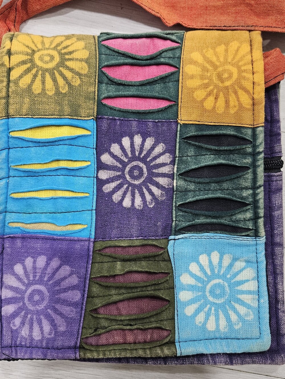 VTG India Cotton Multicolor Patchwork Flower Power Over Dyed Crossbody Flap Bag - Picture 2 of 10